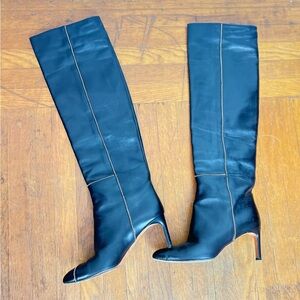 ALTUZARRA Italian Made Black Leather Over The Knee Studded Thigh High Boots 39
